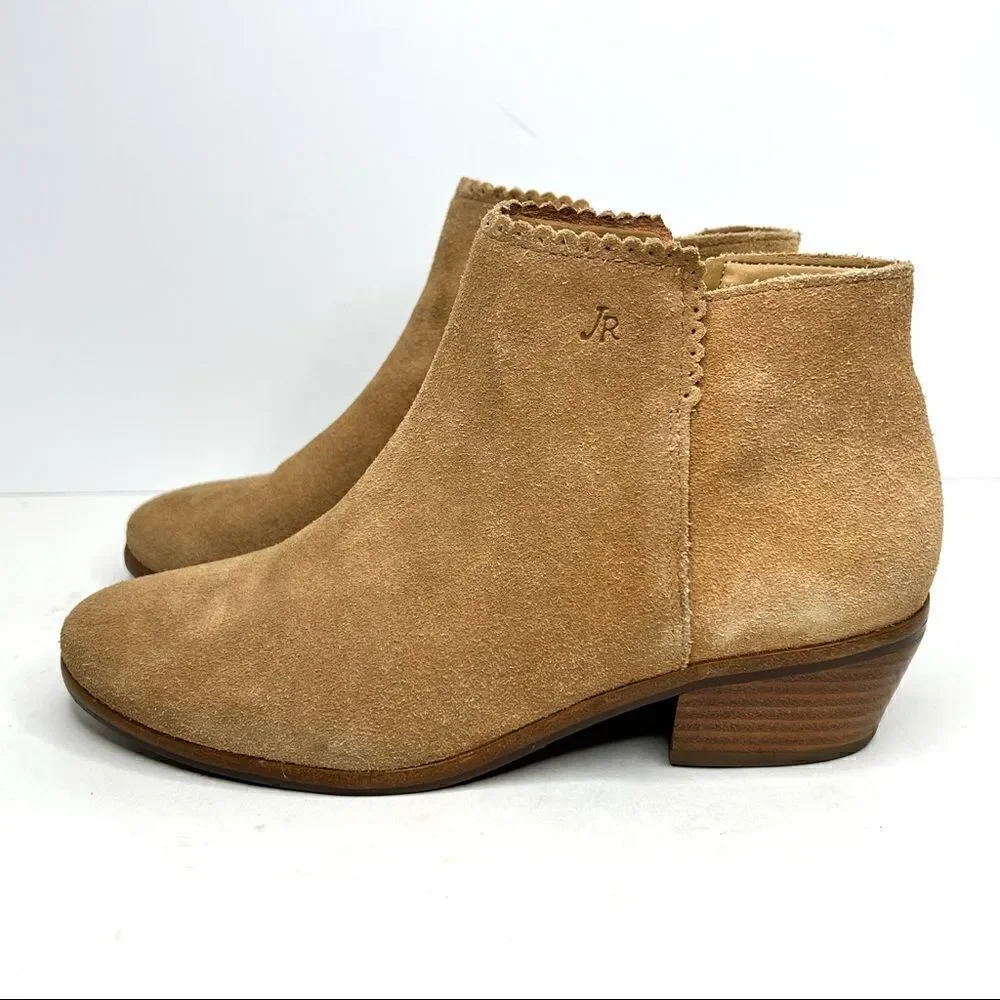 Jack Rogers Baliee‎ Suede Caramel Scalloped Trim Heeled Ankle Booties 6